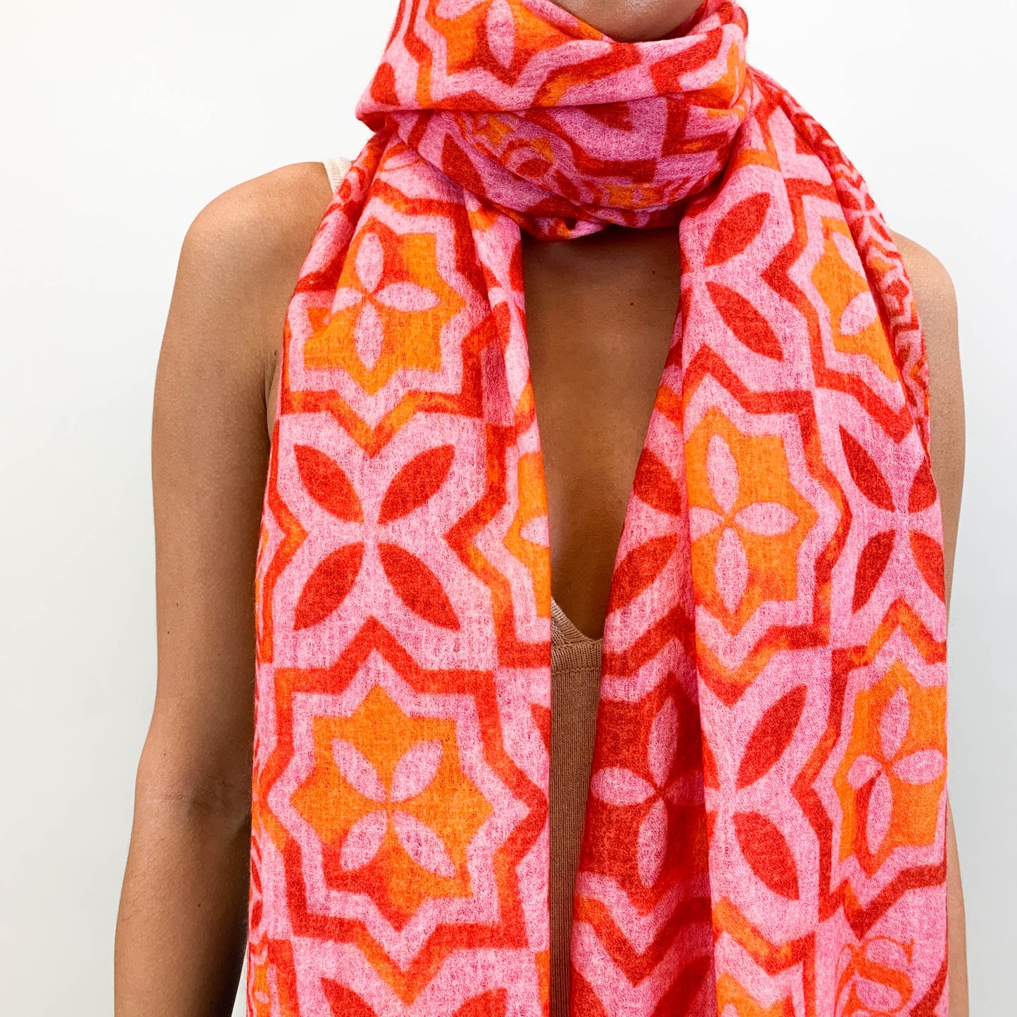 "NIZZA" HAND FELTED & HANDPRINTED SCARF – PINK RED