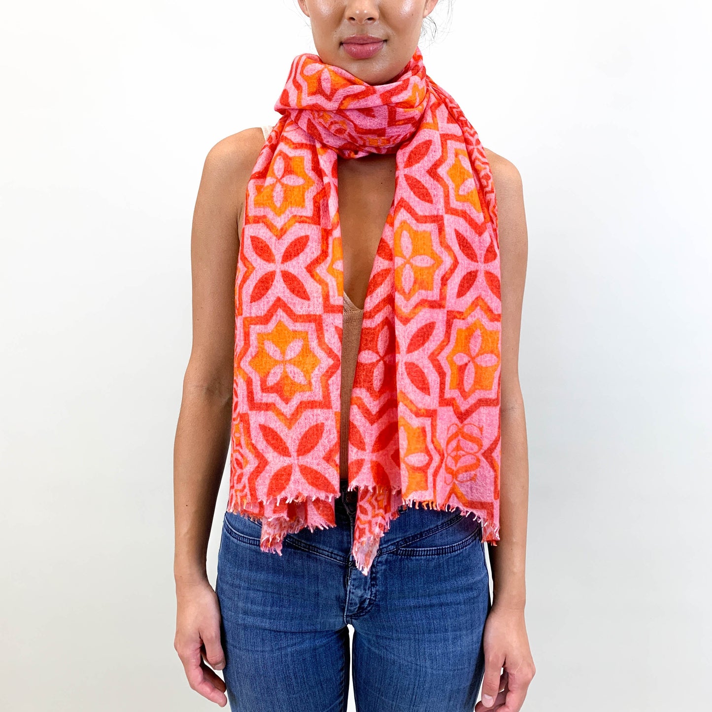 "NIZZA" HAND FELTED & HANDPRINTED SCARF – PINK RED