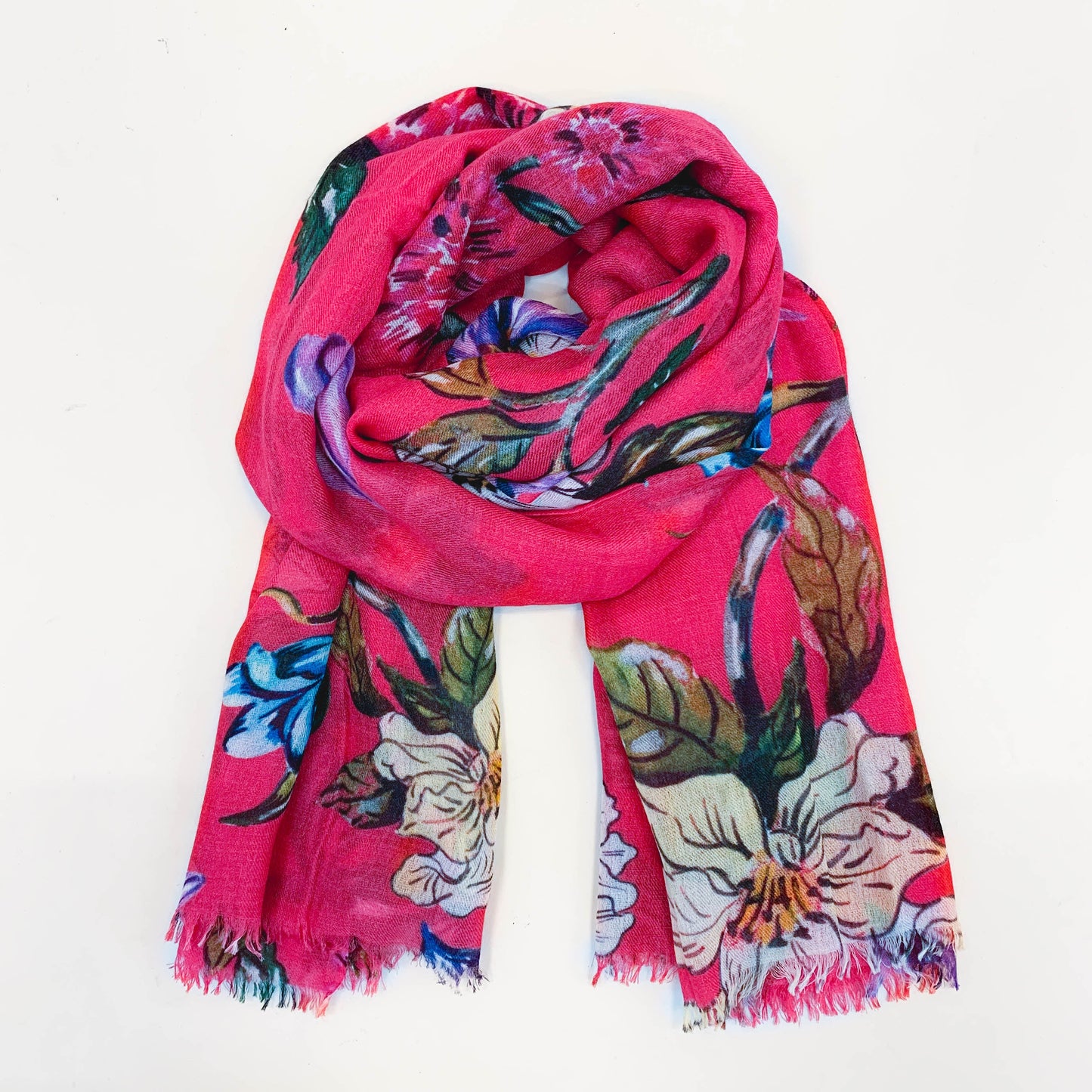 ''FLORAL'' CASHMERE SCARF - PINK